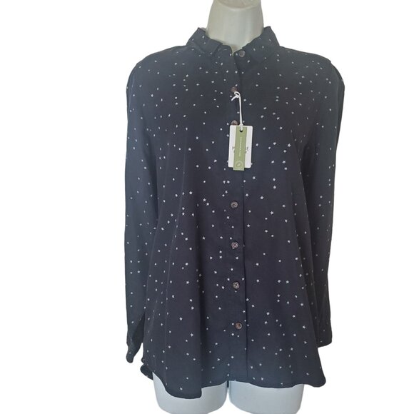 Marine Layer Sahara LS Relaxed womens Shirt Starry print sz medium black button - Picture 12 of 16